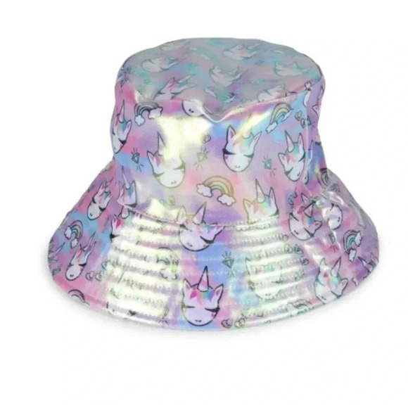 OMG ACCESSORIES Kid’s Miss Gwen Holographic‎ Bucket Hat Unicorn Rainbows - Picture 1 of 8
